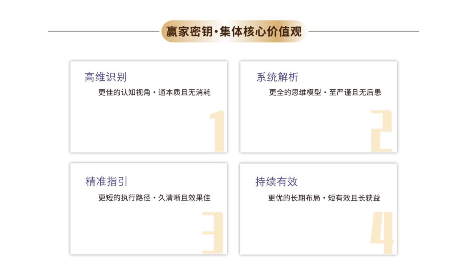 赢家密钥 · 集体核心价值观：高维识别、系统解析、精准指引、持续有效